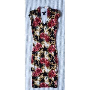 NEW Joe & Elle wine floral venetian high neck stretch dress S